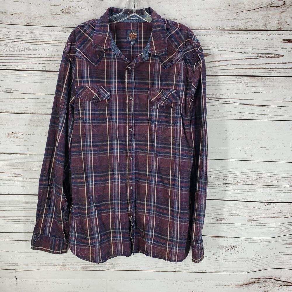 Moonshine Purple Plaid Pearl Snap Western Shirt Size XXL
